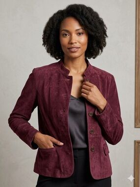 C Concept Deep Plum Genuine Suede Leather Blazer Jacket Women’s 10